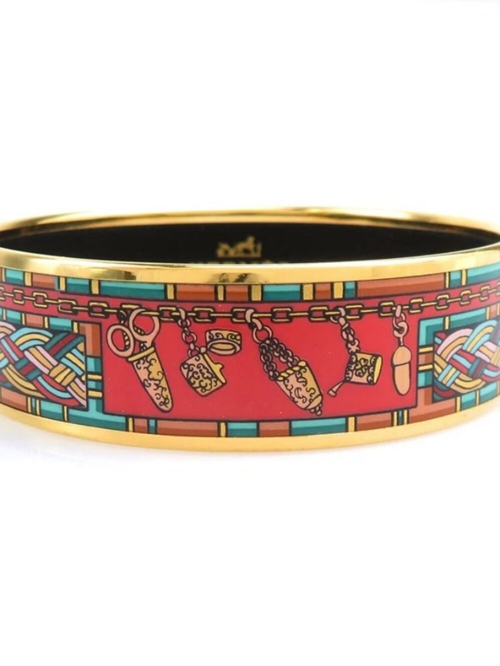 Auth HERMES Cloisonne Bangle Bracelet Gold/Multicolor Metal/Enamel